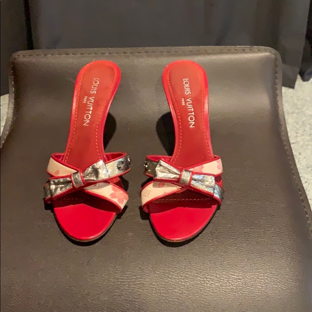 Worn Louis Vuitton 37.5 heels red pink authentic